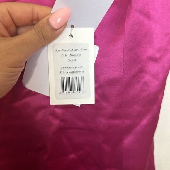 Cami NYC Roxanne Feather Trimmed Barbie Core Satin Slip Dress in Magnolia - Picture 13 of 16